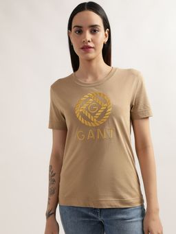 GANT - Women Dark Khaki Solid T Shirt