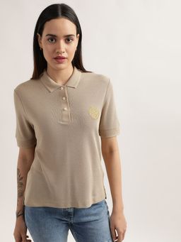 GANT - Women Dark Khaki Solid T Shirt