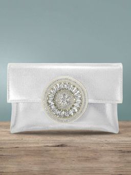 Peora - Silver-Toned Embellished Envelope Clutch -C32S
