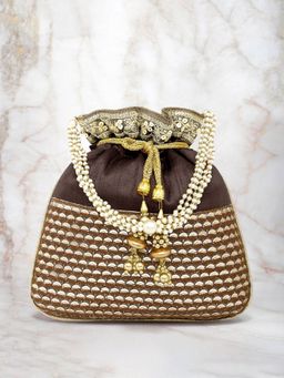 Peora - Potli Bags Evening Bags Ethnic Bride Purse with Drawstring Brown - P05BR