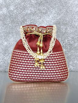 Peora - Potli Bags Evening Bags Ethnic Bride Purse with Drawstring Maroon - P05M