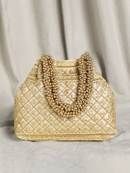 Peora - Potli Bags Handmade Evening Wristlet Handbags Stylish Bridal Cream - P121CRM