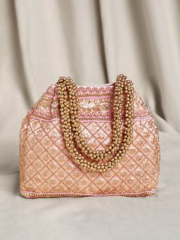 Peora - Potli Bags Handmade Evening Wristlet Handbags Stylish Bridal Pink - P121PK