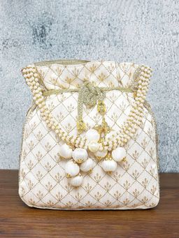 Peora - Potli Bags Handmade Evening Wristlet Handbags Stylish Bridal Purse White - P26W