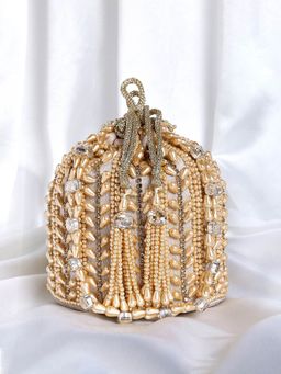 Peora - Champagne Potli Bags Handmade Wristlet Handbags Stylish Bridal Gold - P36LCT