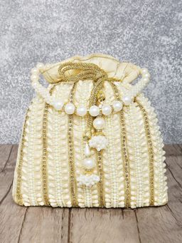 Peora - Gold Potli Bags Evening Bags Ethnic Bride Purse with Drawstring Cream - P82CRM