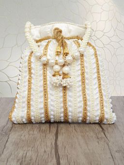 Peora - Potli Bags Evening Bags Ethnic Bride Purse with Drawstring White - P82W