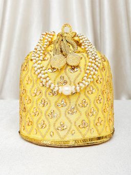 Peora - Embroidered Potli Bags Handmade Ethnic Purse Evening Handbags Stylish Yellow - P88Y