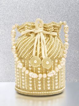 Peora - Beads Studded Potli Bags Handmade Ethnic Purse Evening Handbags Cream - P98CRM