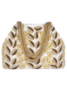 Peora - Brown White Embroidered Casual Handbag for Women