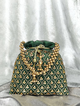 Peora - Green Drawstring Evening Bridal Potli Purse for Women