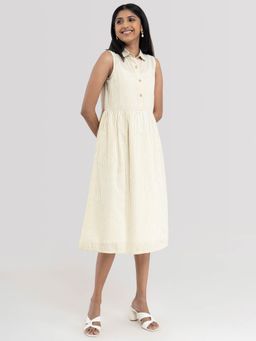 Pink Fort - Women Stripe Beige Play Collar Dress