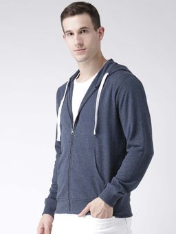 Club York - Men Navy Blue Solid Hooded Sweatshirt
