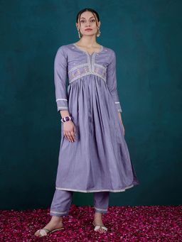 Gahan - Purple Dola Silk Zari Embroidered Alia Cut Kurta with Pant