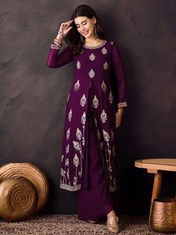Gahan - Georgette Zari Chain Stictch Embroidered Kurta with Palazzo