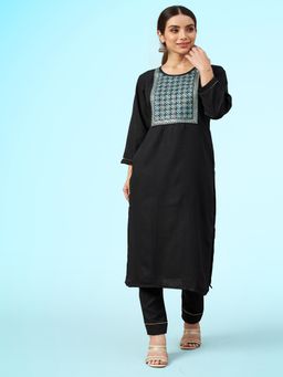 Gahan - Black Ruby Cotton Zari Embroidered Kurta with Pant