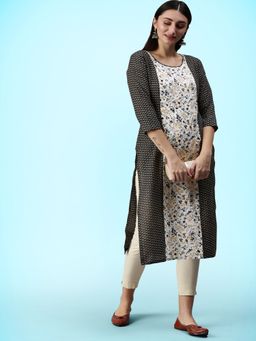 Gahan - Womens Multi-Color Flower and Gold Foil Printed Kurta