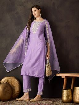 Gahan - Lavender Dchinon Zari Embroidered Kurta with Pant & Organza Dupatta