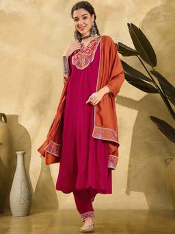 Gahan - Rani Vichitra Zari Thread Embroidered Anarkali Kurta with Pant & Dupatta