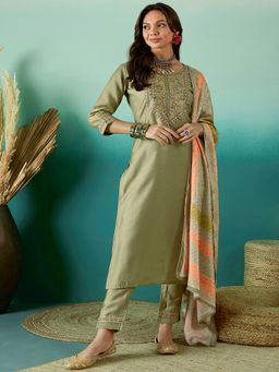 Gahan - Green Embroidery Gota Patti Border Kurta with Pant & Digital Dupatta