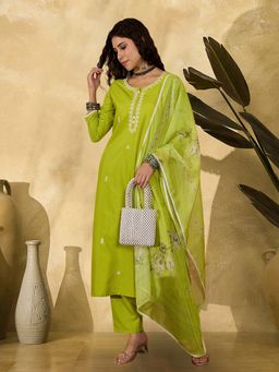 Gahan - Neon Green Rayon Thread Embroidered Kurta with Pant & Dupatta