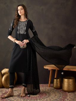 Gahan - Black Chinon Zari Embroidered Kurta with Pant & Dupatta