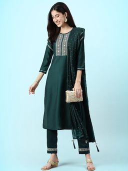 Gahan - Teal Chinon Zari Embroidered Kurta with Pant & Dupatta