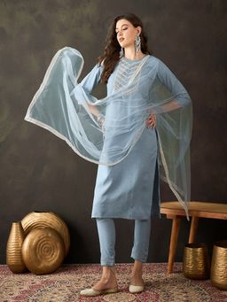 Gahan - Grey Chinon Chain Embroidered Kurta with Pant & Dupatta