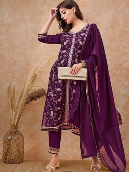 Gahan - Purple Vichitra Zari Embroidery Gotaptti Kurta with Pant & Dupatta