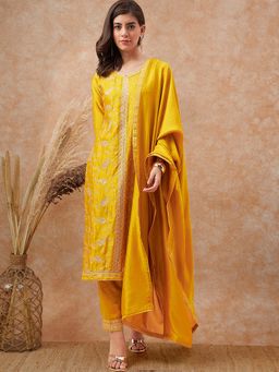 Gahan - Yellow Vichitra Zari Embroidery Gotaptti Kurta with Pant & Dupatta