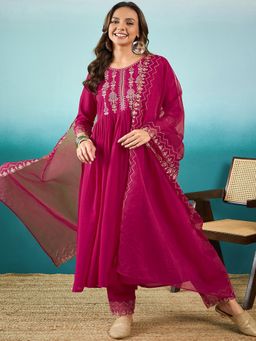 Gahan - Raani Vichitra Zari Embroidered Kurta with Pant Organza Dupatta