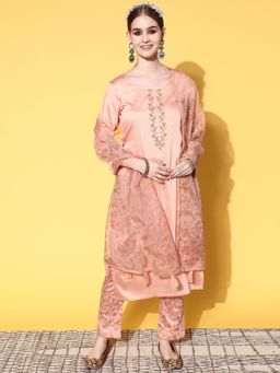 Gahan - Beige Liva Zari Embroidered Straight Kurta with Pant & Dupatta