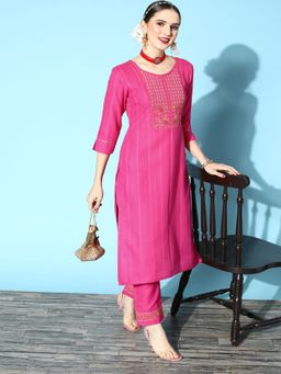 Gahan - Pink Cotton Blend Zari Gota Embroidered Kurta with Pant