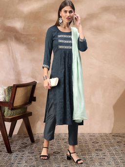 Gahan - Womens Teal Firozi Embroidered & Kurta with Pant & Dupatta