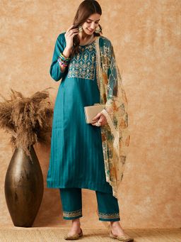 Gahan - Teal Ruby Silk Zari Embroidered Kurta with Pant & Dupatta