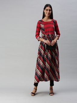 Gahan - Womens Abstract Print Maroon Fit & Flare Cotton Blend Kurta