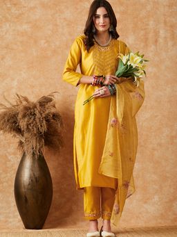 Gahan - Yellow Silk Blend Zari Embroidered Kurta with Pant & Dupatta