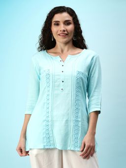 Gahan - Womens Crochet Detailing Blue Tunic