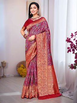 Gahan - Womens Purple Woven Design Dharmavaram Art Silk Saree with Unstitched Blouse