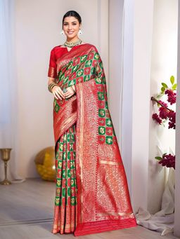 Gahan - Womens Multi-Color Woven Design Patola Art Silk Saree with Unstitched Blouse