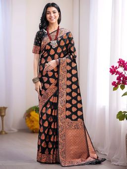 Gahan - Womens Black Woven Design Banarasi Art Silk Saree with Unstitched Blouse
