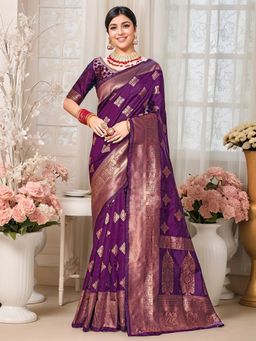 Gahan - Womens Purple Woven Design Banarasi Art Silk Saree with Unstitched Blouse