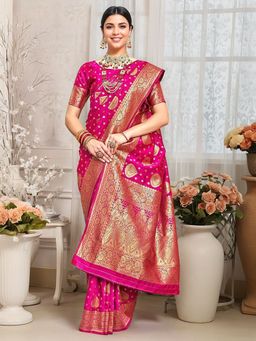 Gahan - Womens Pink Woven Design Banarasi Art Silk Saree with Unstitched Blouse