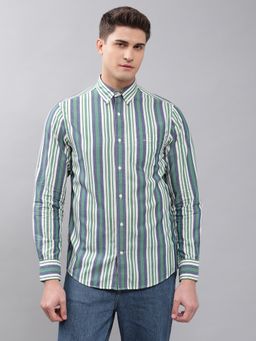 GANT - Men Green Striped Regular Shirt