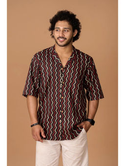 Tanoti - Men Collar Neck Three Fourth Sleeves Block Print Button Shirt