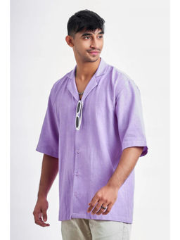 Tanoti - Men Collar Neck Three Fourth Sleeves Purple Plain Cotton Shirt