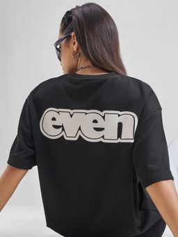 TOKYO TALKIES - Women Black Polyester Blend Solid Oversized Fit T-Shirt