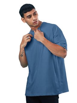 The Souled Store - Men Solid Oversized Denim Blue Oversized T-shirts