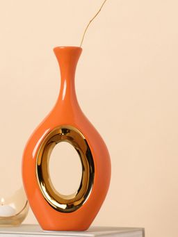 Bonhomie - Orange and Gold Abstract Shaped Ceramic Vase