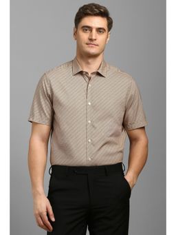 Louis Philippe - Men Beige Print Half Sleeves Formal Shirt